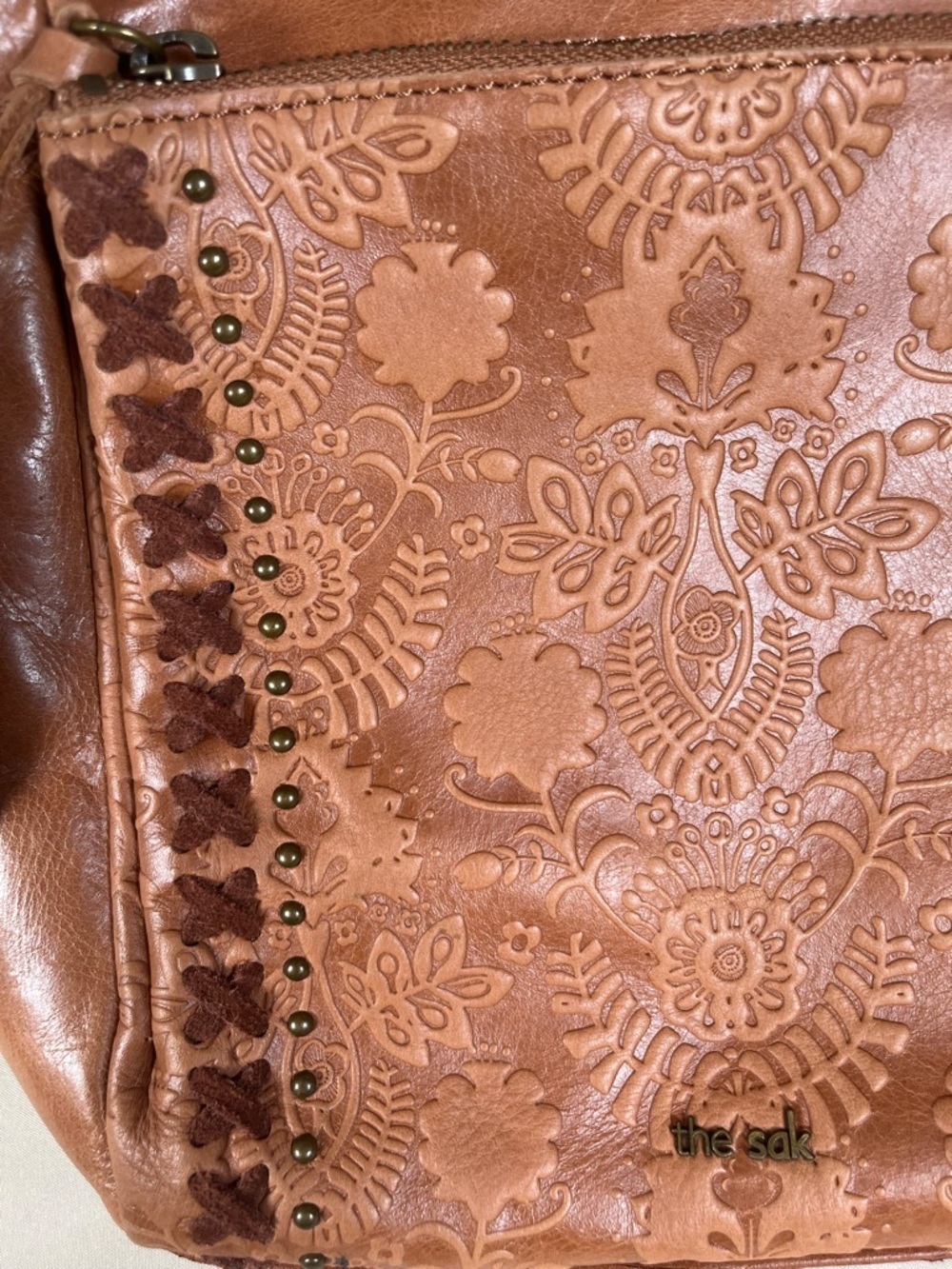 The Sak Cognac Embossed Leather Mini Shoulder Bag - Picture 4 of 6
